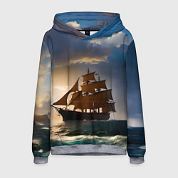 Толстовка-худи мужская Парусный корабль галеон, цвет: 3D-меланж