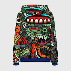 Толстовка-худи мужская Монстры в зеленом и оранжевом - нейросеть, цвет: 3D-синий