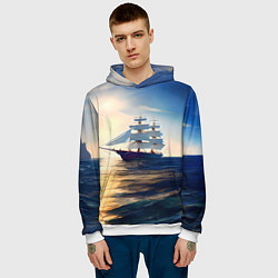 Толстовка-худи мужская Парусный корабль бриг, цвет: 3D-белый — фото 2