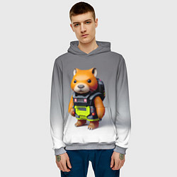 Толстовка-худи мужская Кроха-капибара - киберпанк - нейросеть, цвет: 3D-меланж — фото 2