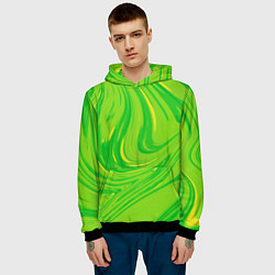 Толстовка-худи мужская Насыщенный зеленый абстракция, цвет: 3D-черный — фото 2