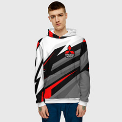 Толстовка-худи мужская Mitsubishi motors - красная линия, цвет: 3D-белый — фото 2