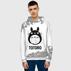 Толстовка-худи мужская Totoro glitch на светлом фоне, цвет: 3D-белый — фото 2