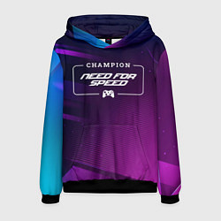 Толстовка-худи мужская Need for Speed gaming champion: рамка с лого и джо, цвет: 3D-черный