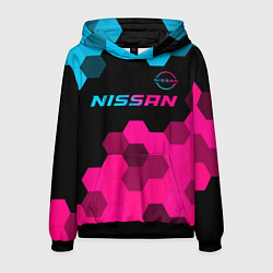 Толстовка-худи мужская Nissan - neon gradient: символ сверху, цвет: 3D-черный