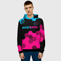 Толстовка-худи мужская Nissan - neon gradient: символ сверху, цвет: 3D-черный — фото 2