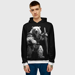 Толстовка-худи мужская Белый медведь воин, цвет: 3D-белый — фото 2