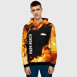 Толстовка-худи мужская Papa Roach и пылающий огонь, цвет: 3D-черный — фото 2