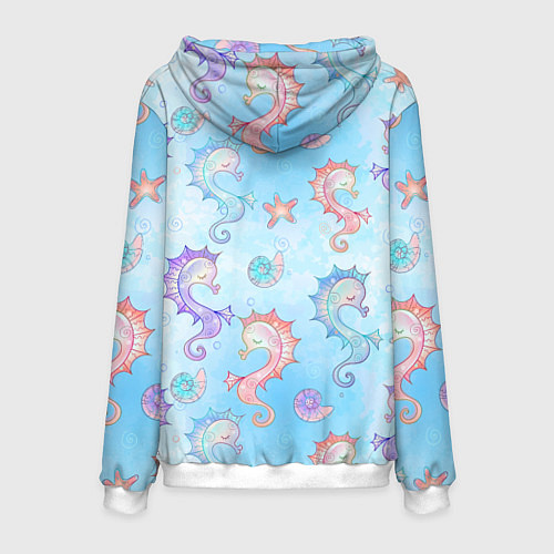 Мужская толстовка Морские коньки - паттерн / 3D-Белый – фото 2