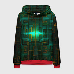 Толстовка-худи мужская Тёмно-зелёная электросхема, цвет: 3D-красный