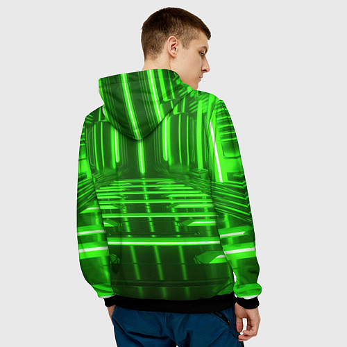 Мужская толстовка Зеленые световые объекты / 3D-Черный – фото 4