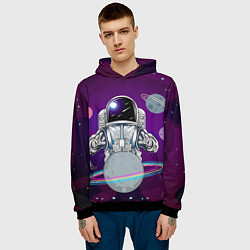 Толстовка-худи мужская Космонавт с планетами и звездами, цвет: 3D-черный — фото 2