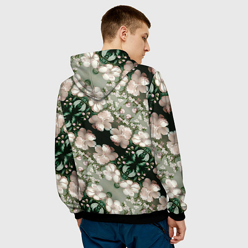 Мужская толстовка Нежные розовые цветочки / 3D-Черный – фото 4