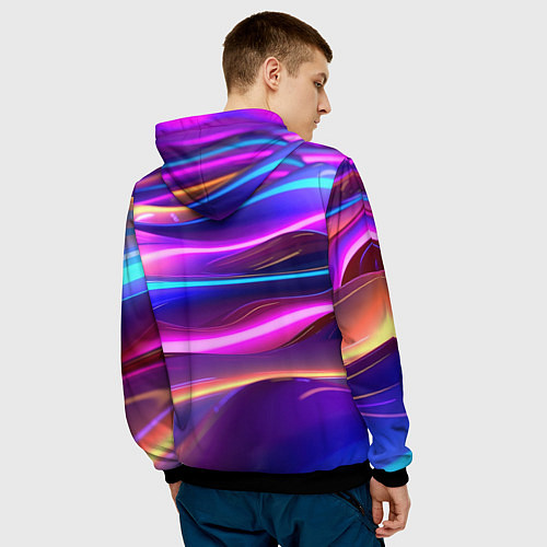 Мужская толстовка Неоновые волны / 3D-Черный – фото 4