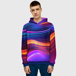Толстовка-худи мужская Волнистые неоновые линии, цвет: 3D-синий — фото 2