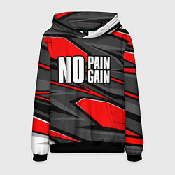 Толстовка-худи мужская No pain no gain - красный, цвет: 3D-черный