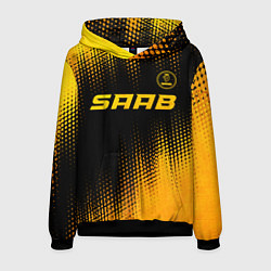 Толстовка-худи мужская Saab - gold gradient: символ сверху, цвет: 3D-черный