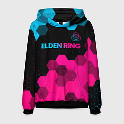 Толстовка-худи мужская Elden Ring - neon gradient: символ сверху, цвет: 3D-черный