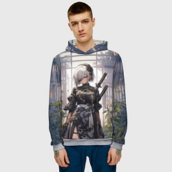 Толстовка-худи мужская Nier automata девушка с мечами, цвет: 3D-меланж — фото 2