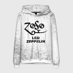 Толстовка-худи мужская Led Zeppelin с потертостями на светлом фоне, цвет: 3D-белый