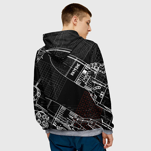 Мужская толстовка Чертеж ракеты / 3D-Меланж – фото 4