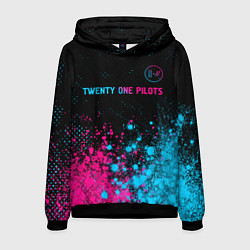 Толстовка-худи мужская Twenty One Pilots - neon gradient: символ сверху, цвет: 3D-черный