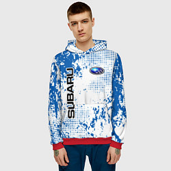 Толстовка-худи мужская Subaru blue logo, цвет: 3D-красный — фото 2