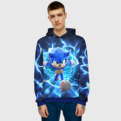 Толстовка-худи мужская Sonic electric waves, цвет: 3D-синий — фото 2