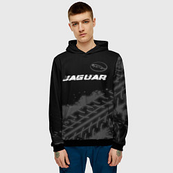 Толстовка-худи мужская Jaguar speed на темном фоне со следами шин: символ, цвет: 3D-черный — фото 2
