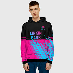 Толстовка-худи мужская Linkin Park - neon gradient: символ сверху, цвет: 3D-черный — фото 2