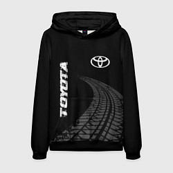 Толстовка-худи мужская Toyota speed на темном фоне со следами шин: надпис, цвет: 3D-черный