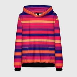 Толстовка-худи мужская Полосатый ярко-красный, цвет: 3D-черный
