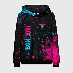 Толстовка-худи мужская Bon Jovi - neon gradient: надпись, символ, цвет: 3D-черный