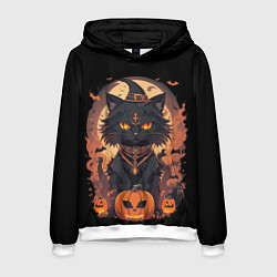 Толстовка-худи мужская Черный кот в хеллоуине, цвет: 3D-белый