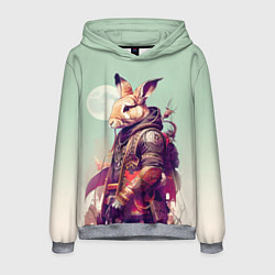 Толстовка-худи мужская Заяц на фоне луны - фантазия - нейросеть, цвет: 3D-меланж