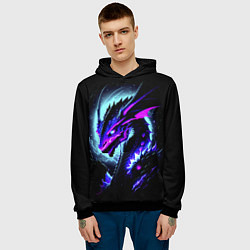 Толстовка-худи мужская Морда дракона - неоновое свечение, цвет: 3D-черный — фото 2