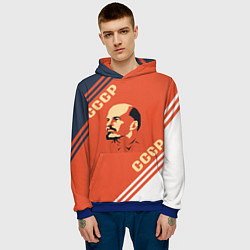 Толстовка-худи мужская Ленин на красном фоне, цвет: 3D-синий — фото 2