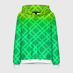 Толстовка-худи мужская Желто-зеленый градиентный фон с геометрическим узо, цвет: 3D-белый