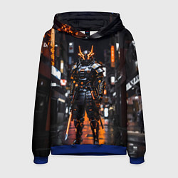Толстовка-худи мужская Кибер робот самурай от нейросети, цвет: 3D-синий