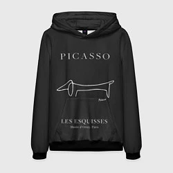 Толстовка-худи мужская Собака на черном - Пабло Пикассо, цвет: 3D-черный