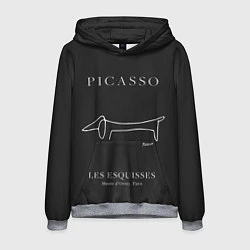 Толстовка-худи мужская Собака на черном - Пабло Пикассо, цвет: 3D-меланж