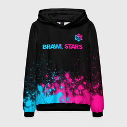 Толстовка-худи мужская Brawl Stars - neon gradient: символ сверху, цвет: 3D-черный