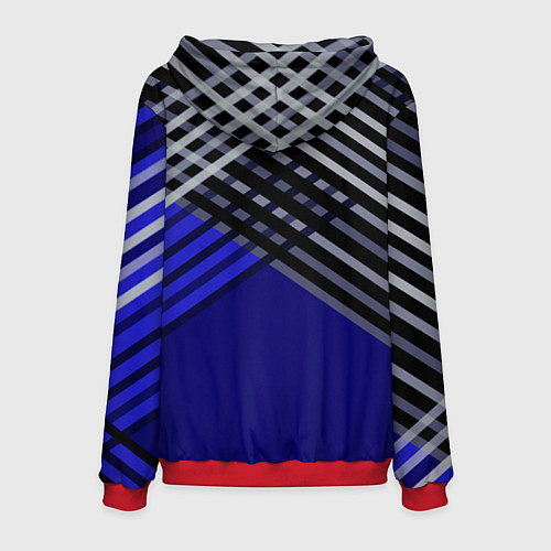 Мужская толстовка Белые и серые полосы на синем фоне / 3D-Красный – фото 2
