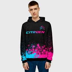 Толстовка-худи мужская Citroen - neon gradient: символ сверху, цвет: 3D-черный — фото 2
