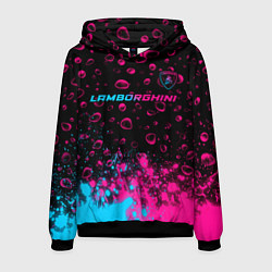 Толстовка-худи мужская Lamborghini - neon gradient: символ сверху, цвет: 3D-черный