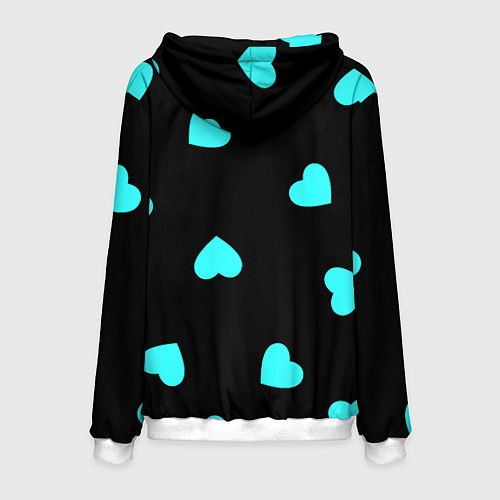 Мужская толстовка С голубыми сердечками на черном / 3D-Белый – фото 2