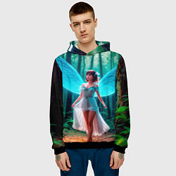 Толстовка-худи мужская Девушка фея в дремучем лесу, цвет: 3D-черный — фото 2