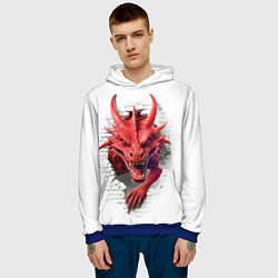 Толстовка-худи мужская Красный дракон выглядывает из стены, цвет: 3D-синий — фото 2