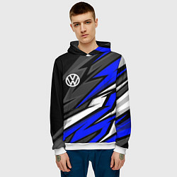 Толстовка-худи мужская Volkswagen - Синяя абстракция, цвет: 3D-белый — фото 2