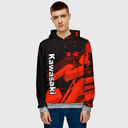 Толстовка-худи мужская Кавасаки - красные брызги, цвет: 3D-меланж — фото 2